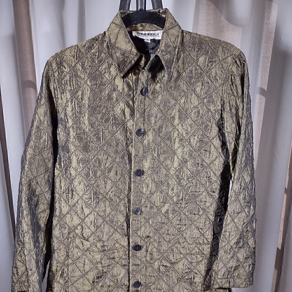 Windridge Cheryl Nash Small Textured Metallic Gold Long Jacket Duster USA (NWT)